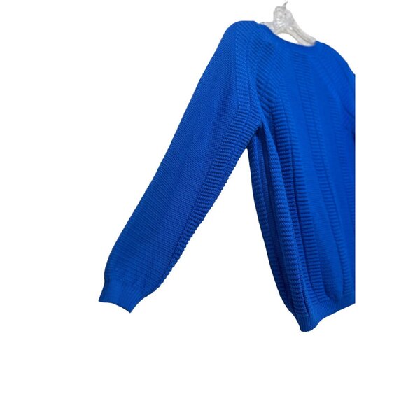 B.Solfin 100% Cashwool Sweater Women 40 Medium Blue Knit Crew Neck Grannycore - Picture 10 of 11